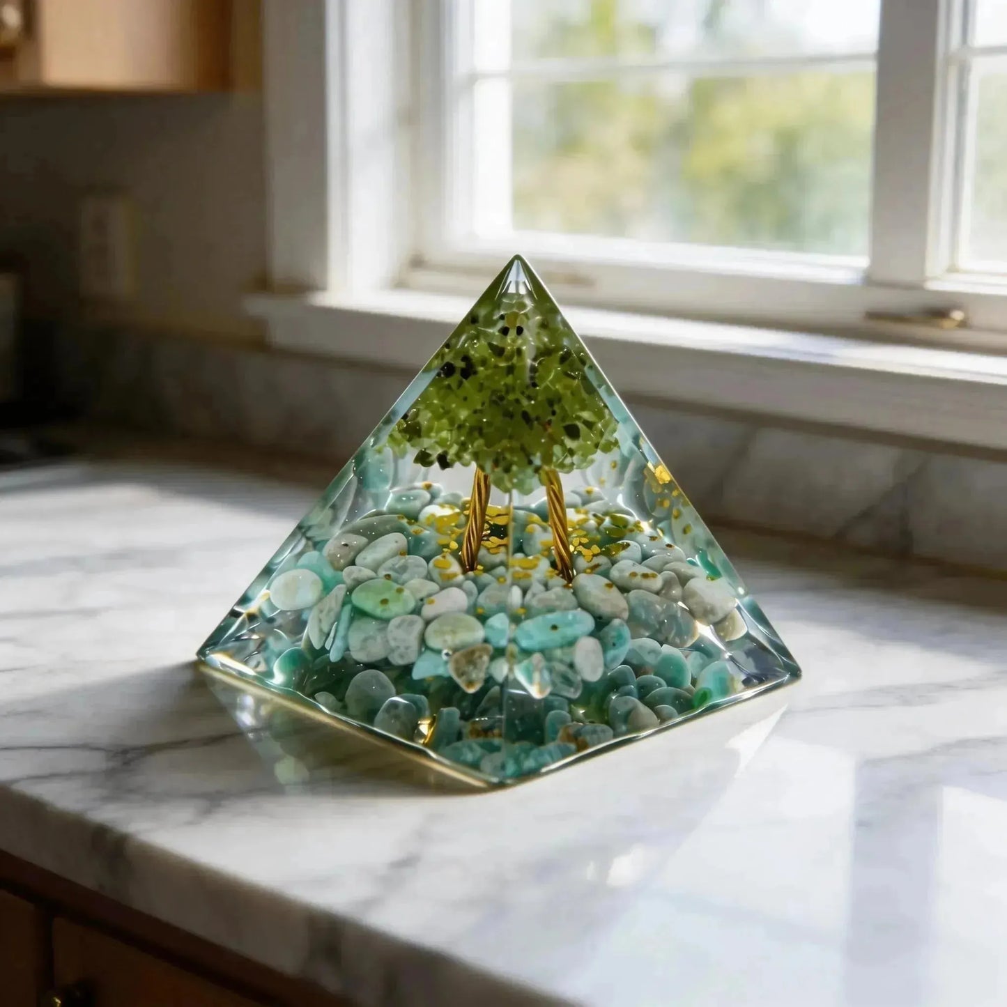 CHIGROVE Natural Peridot Tree of Life Orgone Pyramid | Healing Crystal for Calm & Spiritual Balance - ChiGrove