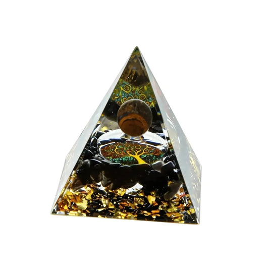 CHIGROVE Natural Tiger's Eye Tree of Life Orgone Pyramid | Healing Crystal for Calm & Spiritual Balance - ChiGrove