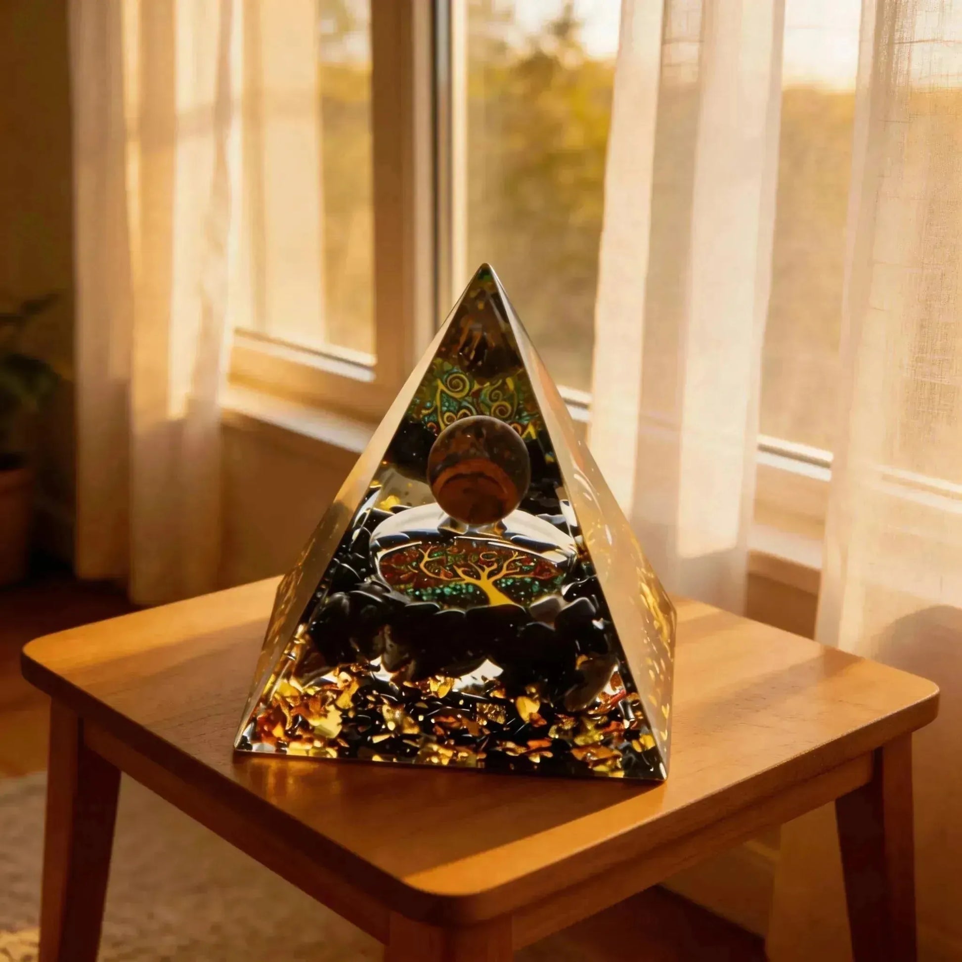 CHIGROVE Natural Tiger's Eye Tree of Life Orgone Pyramid | Healing Crystal for Calm & Spiritual Balance - ChiGrove