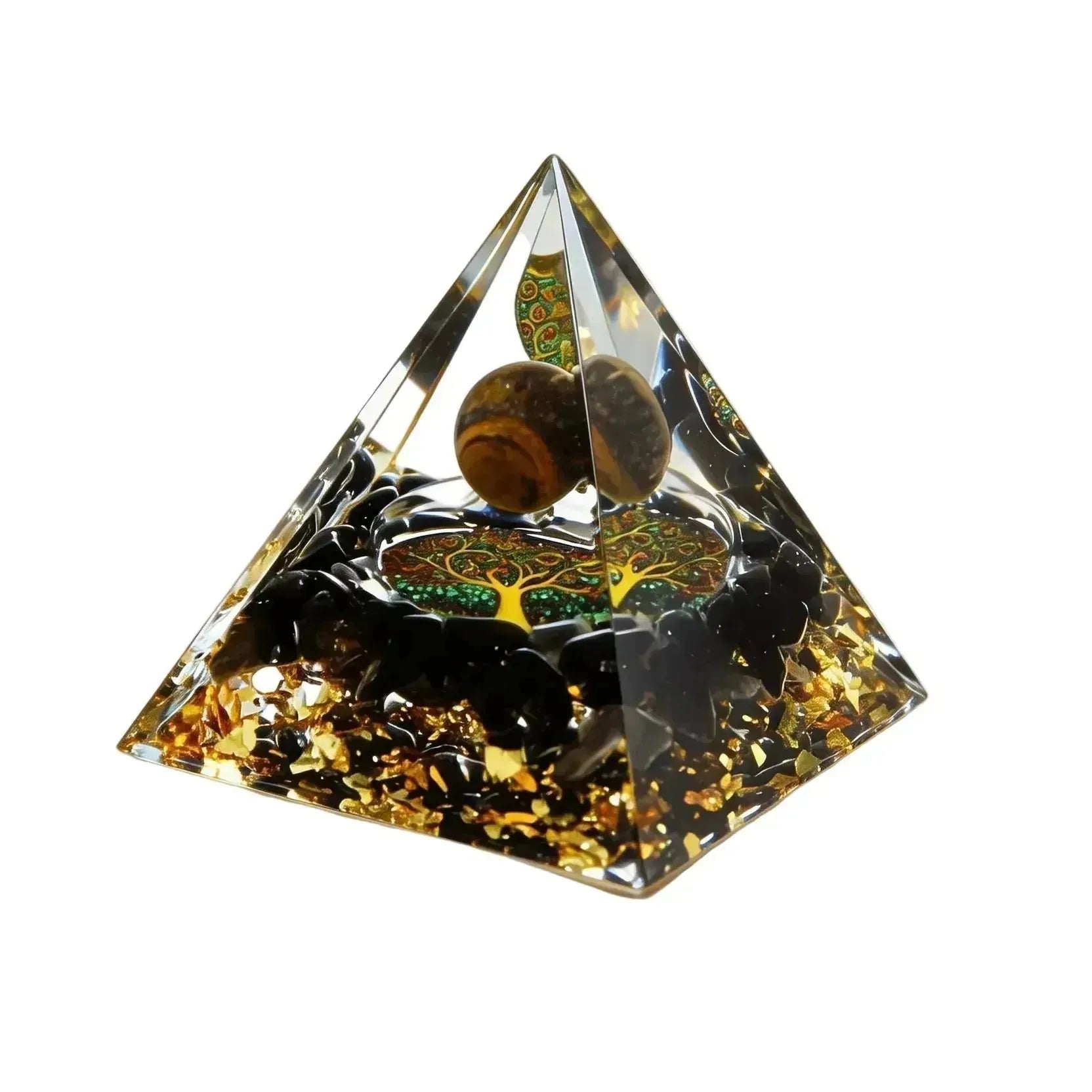 CHIGROVE Natural Tiger's Eye Tree of Life Orgone Pyramid | Healing Crystal for Calm & Spiritual Balance - ChiGrove