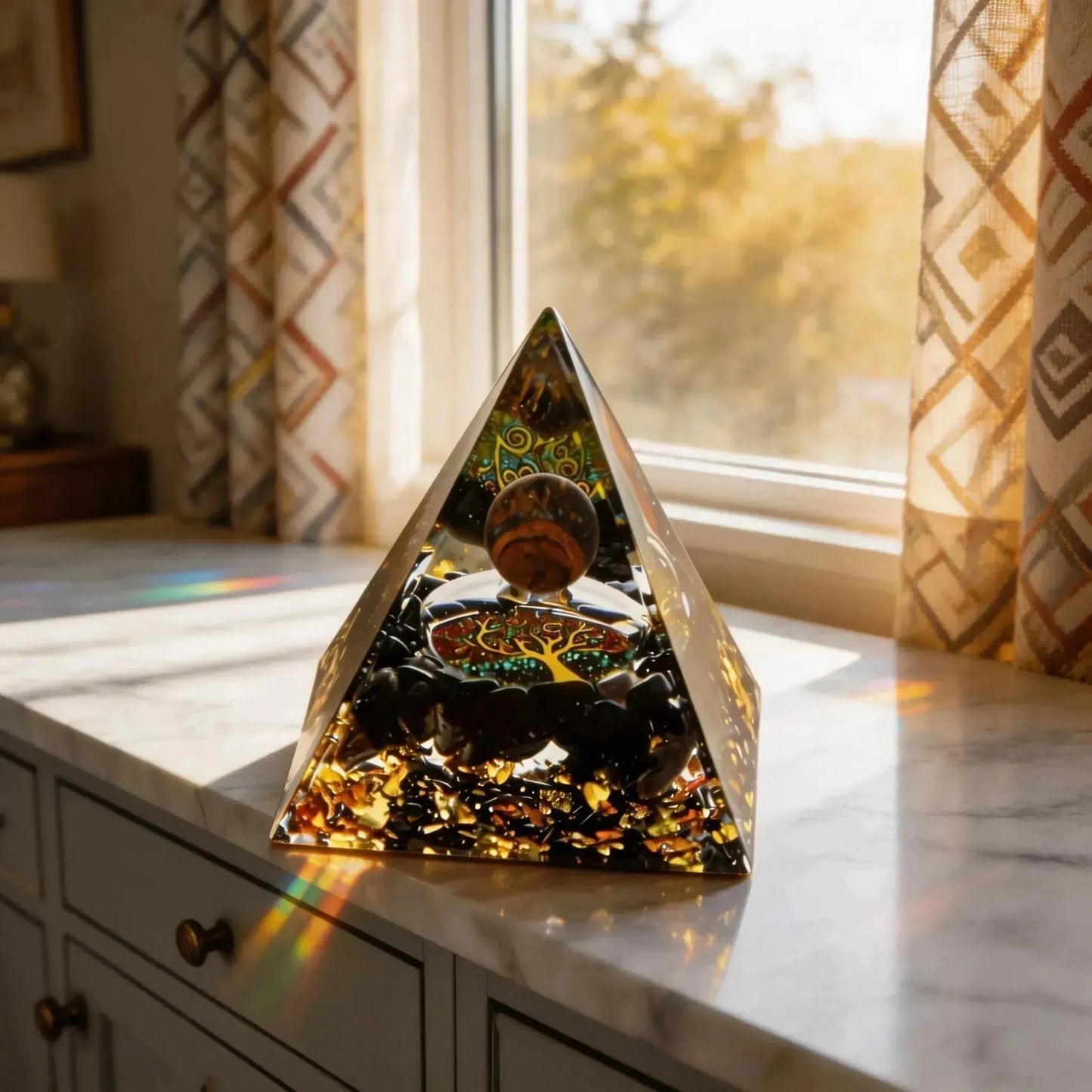 CHIGROVE Natural Tiger's Eye Tree of Life Orgone Pyramid | Healing Crystal for Calm & Spiritual Balance - ChiGrove