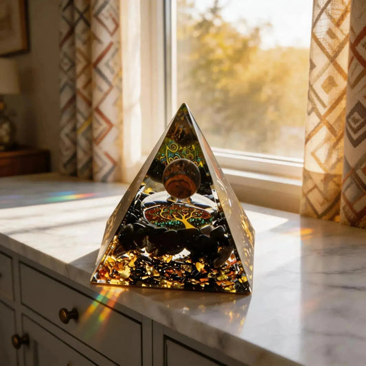 CHIGROVE Natural Tiger's Eye Tree of Life Orgone Pyramid | Healing Crystal for Calm & Spiritual Balance - ChiGrove