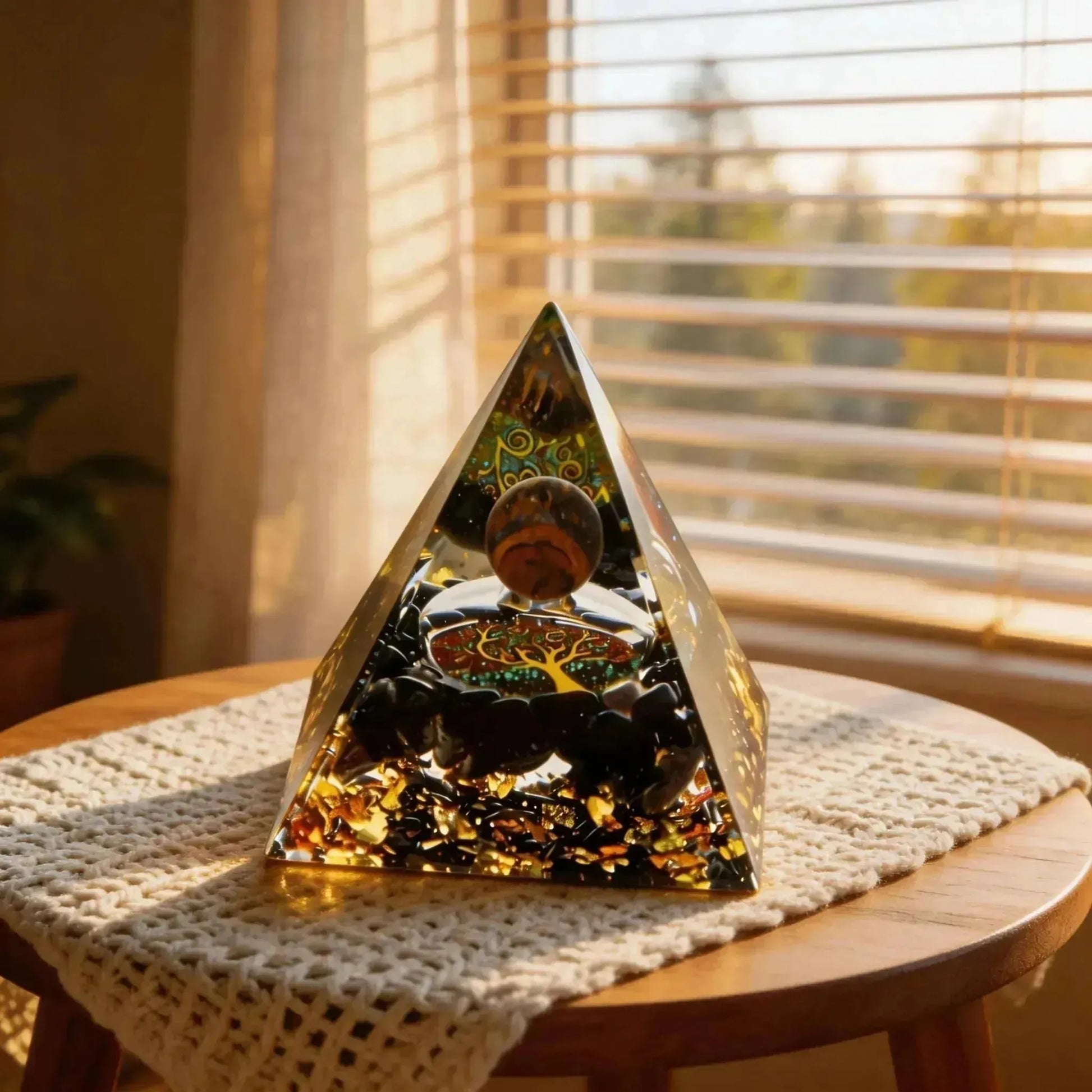 CHIGROVE Natural Tiger's Eye Tree of Life Orgone Pyramid | Healing Crystal for Calm & Spiritual Balance - ChiGrove