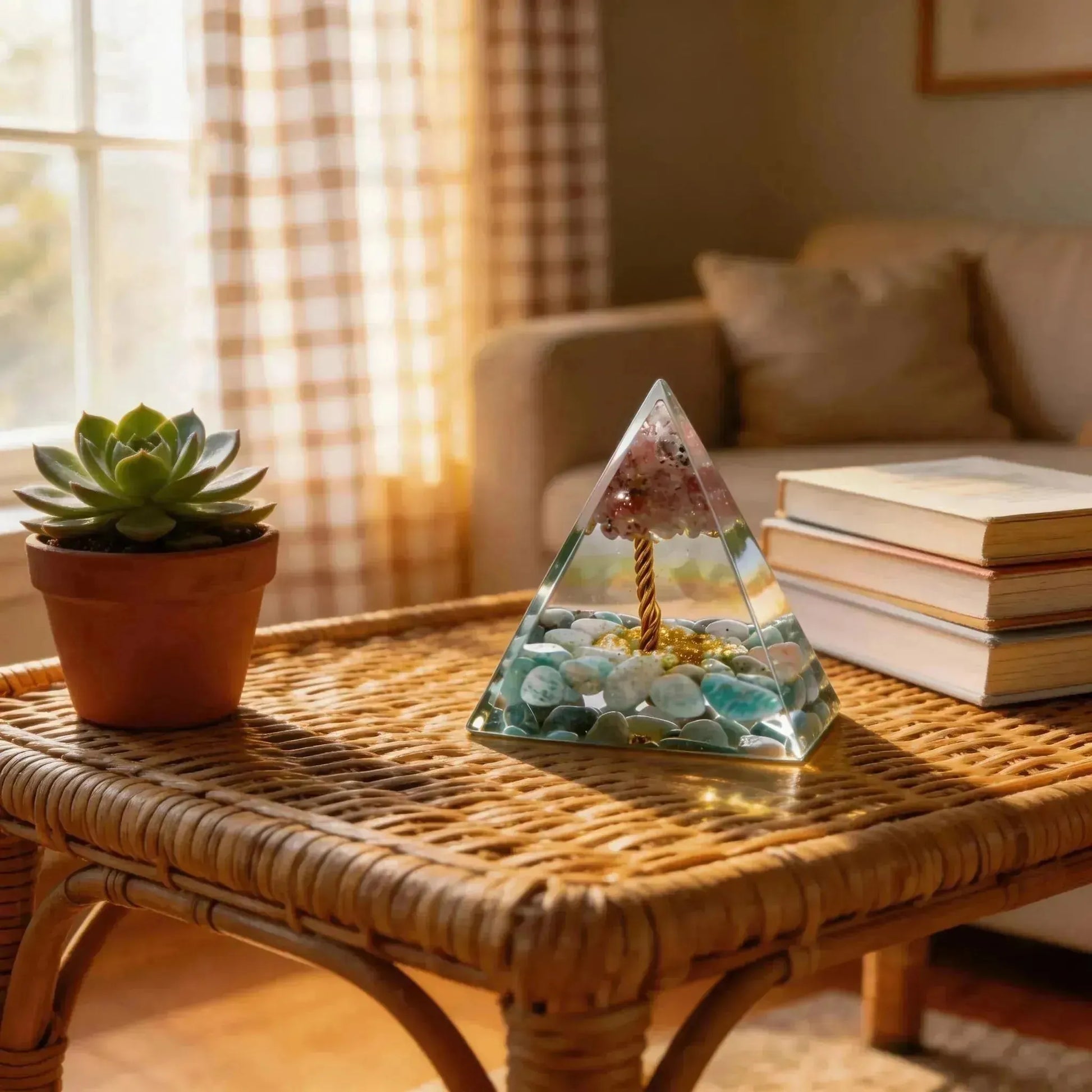 CHIGROVE Natural Rose Quartz & Amazonite Orgone Pyramid | Healing Crystal for Calm & Spiritual Balance - ChiGrove