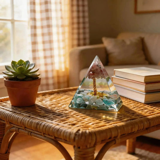 CHIGROVE Natural Rose Quartz & Amazonite Orgone Pyramid | Healing Crystal for Calm & Spiritual Balance - ChiGrove