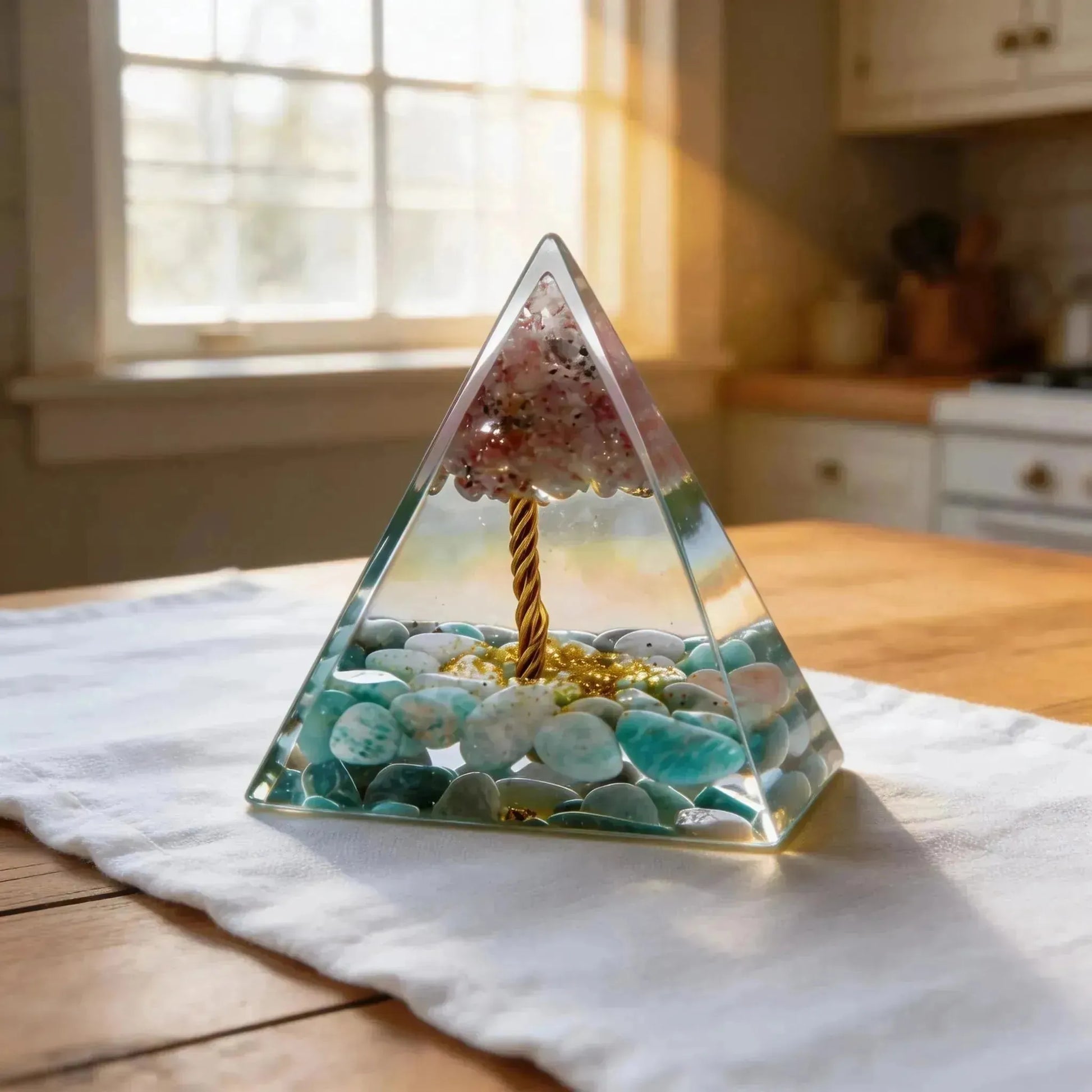 CHIGROVE Natural Rose Quartz & Amazonite Orgone Pyramid | Healing Crystal for Calm & Spiritual Balance - ChiGrove