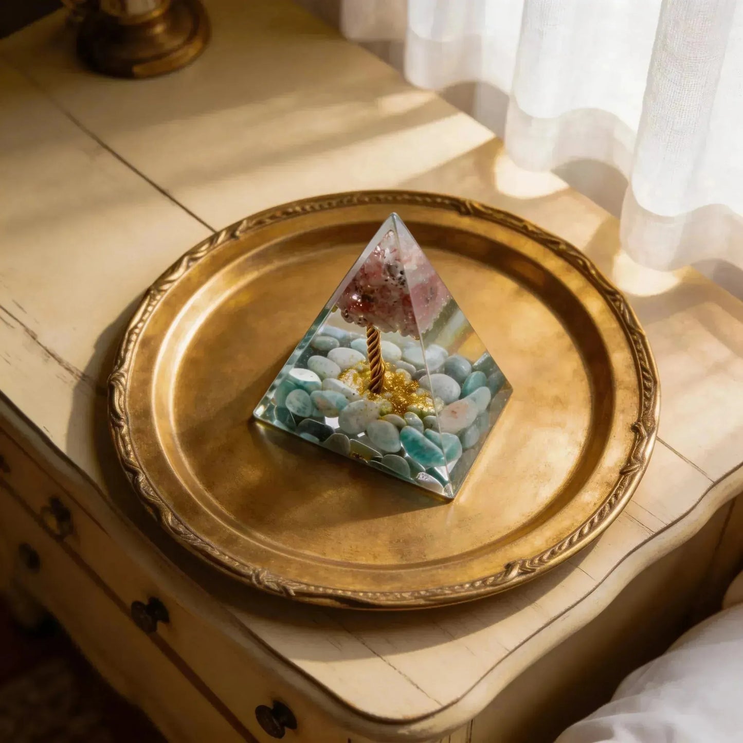 CHIGROVE Natural Rose Quartz & Amazonite Orgone Pyramid | Healing Crystal for Calm & Spiritual Balance - ChiGrove