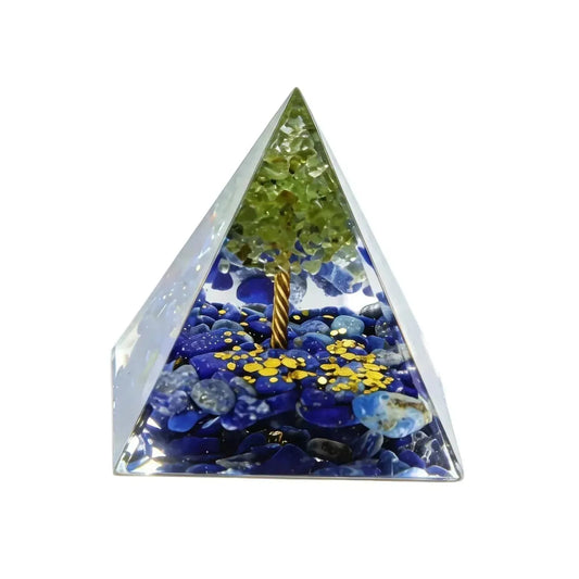 CHIGROVE Natural Lapis Lazuli & Peridot Tree of Life Orgone Pyramid | Healing Crystal for Calm & Spiritual Balance - ChiGrove