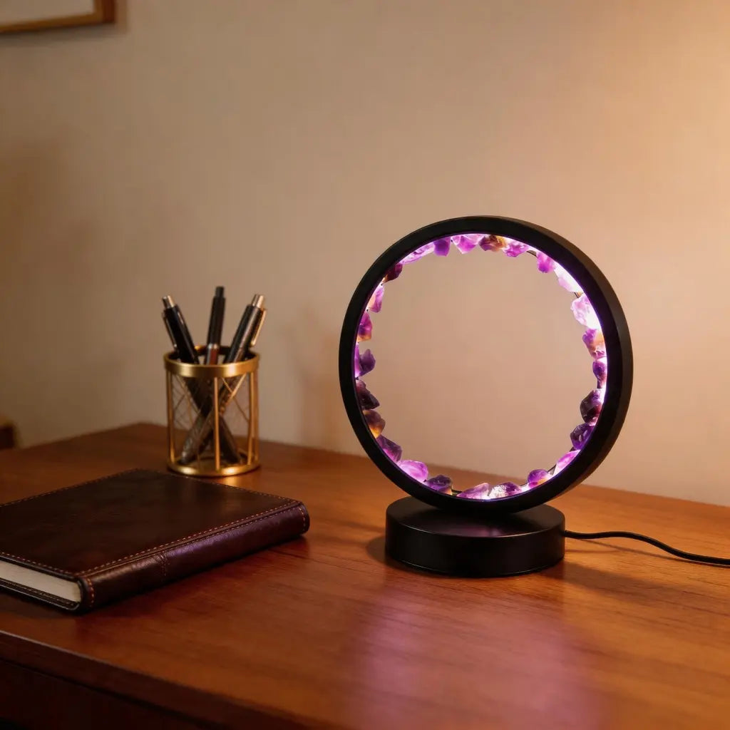 Raw Amethyst Ring Light — Natural Crystal LED Lamp for Sleep, Meditation & Home Energy