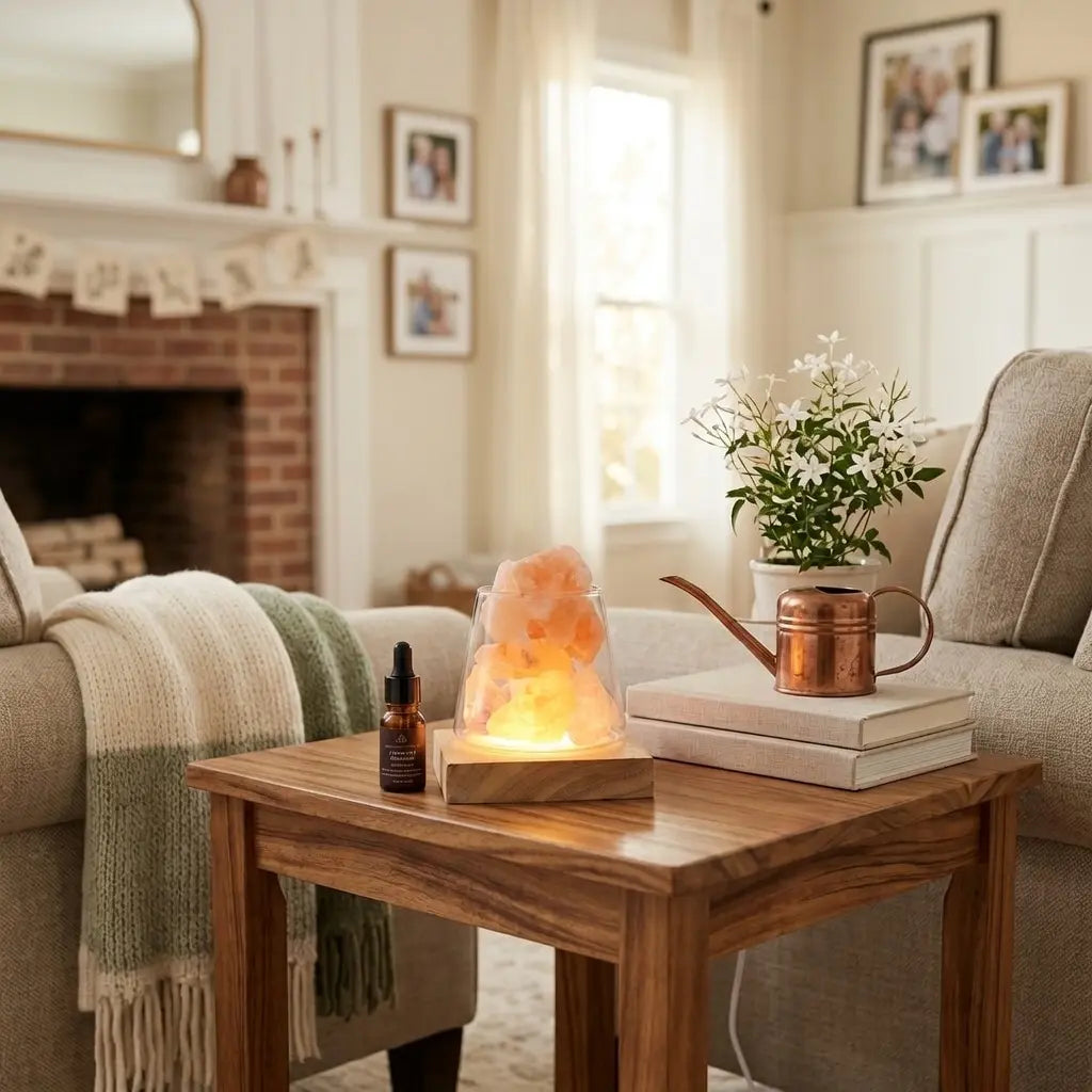 Raw Crystal Aromatherapy Diffuser — Himalayan Salt & Amethyst Stone Essential Oil Diffuser with LED Night Light, Includes Botanical Oil