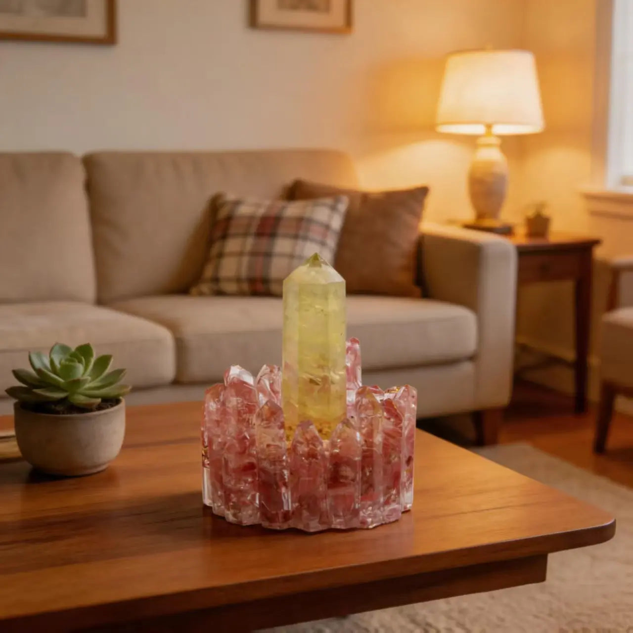 Rose Quartz & Citrine Crystal Resin Charging Bowl — Handcrafted Crystal Cluster Display Vessel for Cleansing, Himalayan Salt & Altar Decor