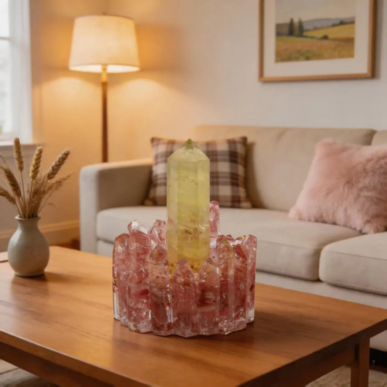 Rose Quartz Resin Crystal Charging Bowl — Handcrafted Cluster Vessel for Cleansing & Altar Decor