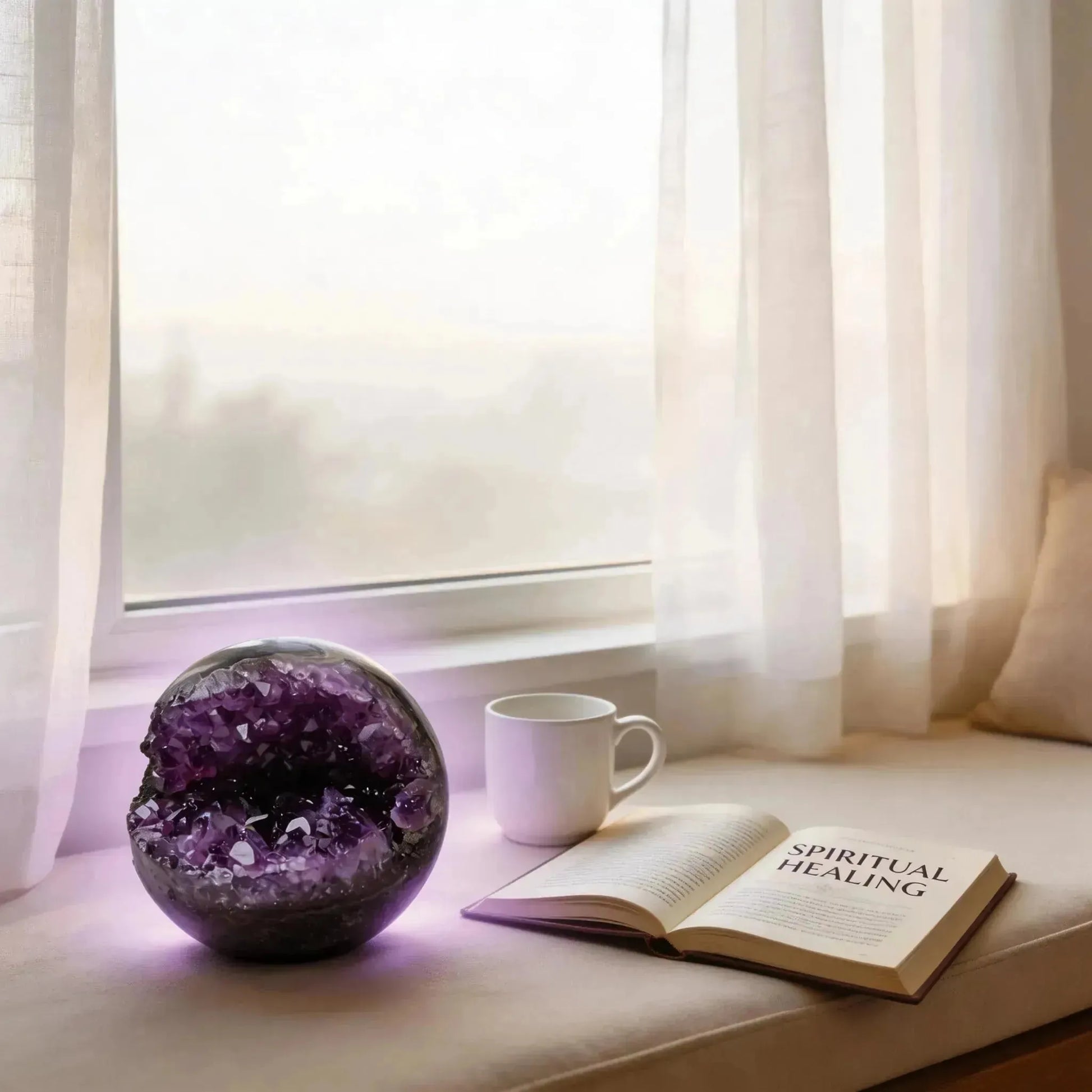 CHIGROVE Natural Amethyst Geode Sphere | Healing Crystal Decor for Home Meditation - ChiGrove