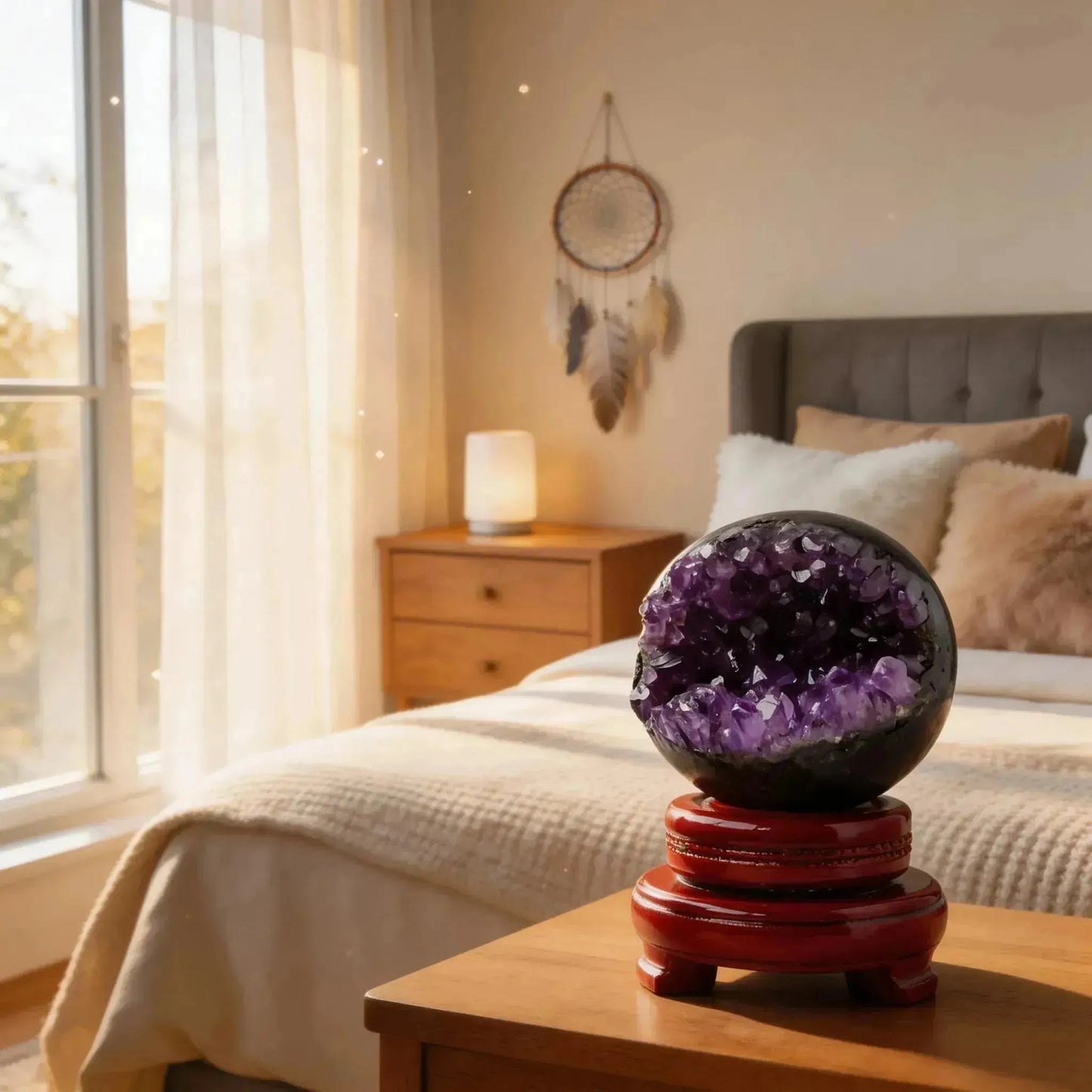 CHIGROVE Natural Amethyst Geode Sphere | Healing Crystal Decor for Home Meditation - ChiGrove