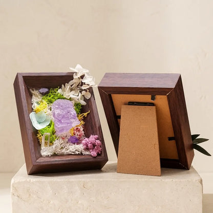 Front and back of the framed landscape, showing the easel stand on the reverse