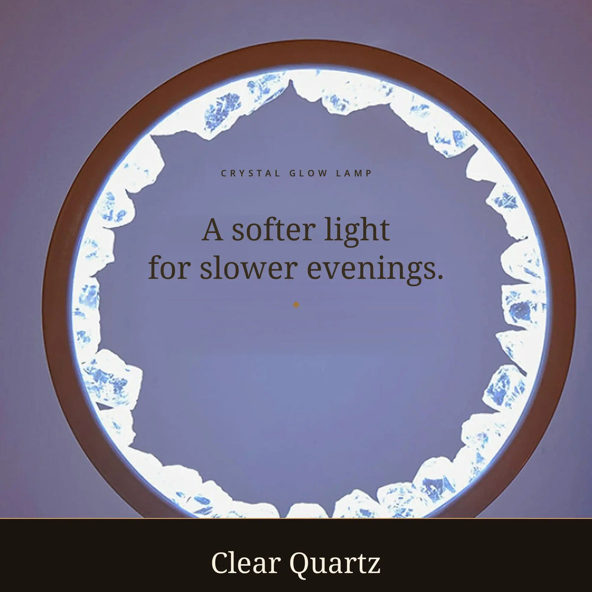 Glow Lamp — Raw Crystal LED Night Light with Wooden Ring