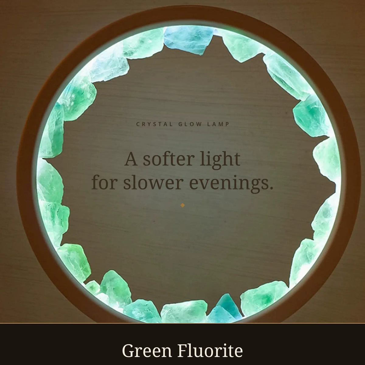 Glow Lamp — Raw Crystal LED Night Light with Wooden Ring
