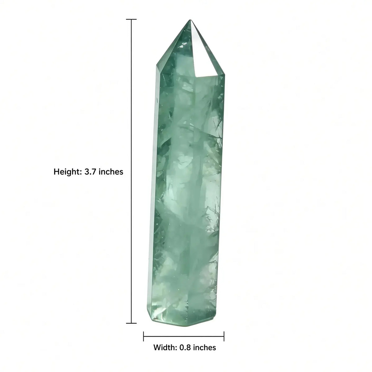 Green fluorite crystal tower, 3.7" H × 0.8" W