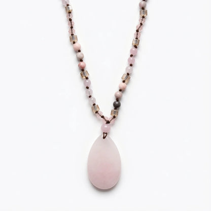 CHIGROVE Rose Quartz Pendant Necklace | Beaded Boho Crystal Jewelry