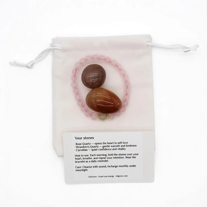 Self and Love crystal kit displayed in gift packaging with affirmation card visible, meaningful self-care gift for birthday, graduation, or Mother's Day