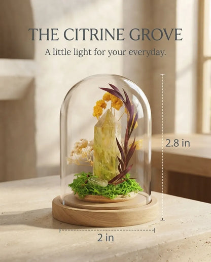 Citrine grove size diagram: about 2 by 2.8 inches, titled “The Citrine Grove”