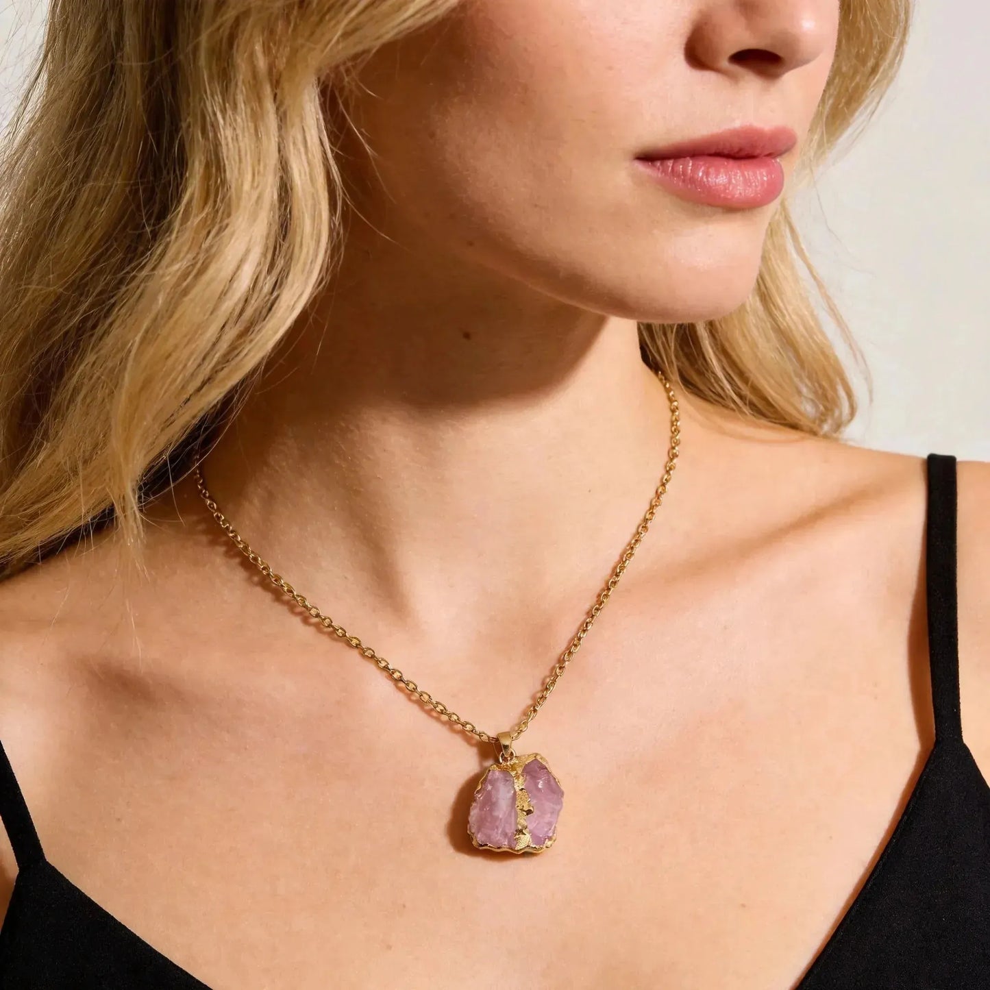 CHIGROVE Natural Raw Rose Quartz Crystal Necklace | Healing Jewelry for Women Self Care Gifts - ChiGrove