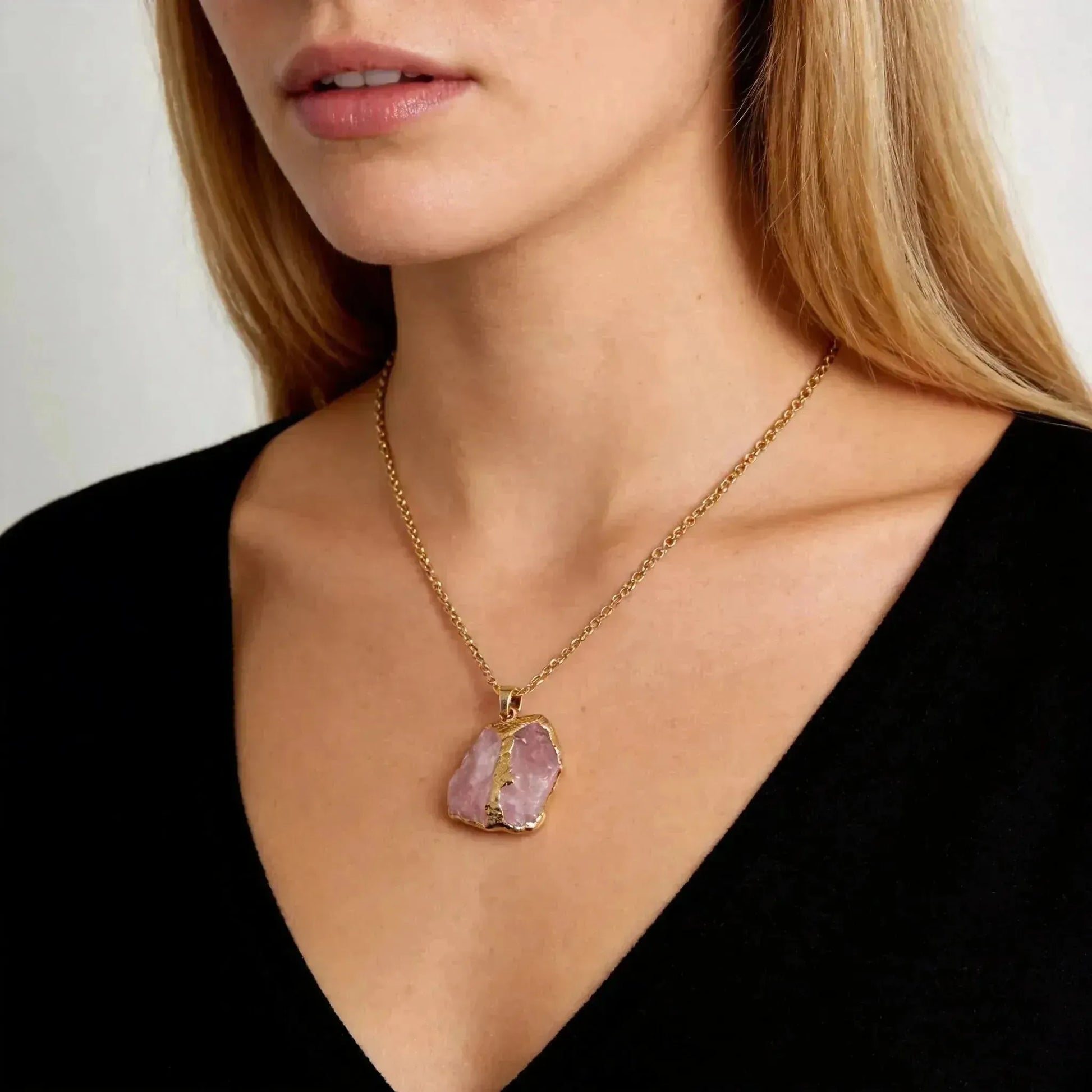 CHIGROVE Natural Raw Rose Quartz Crystal Necklace | Healing Jewelry for Women Self Care Gifts - ChiGrove