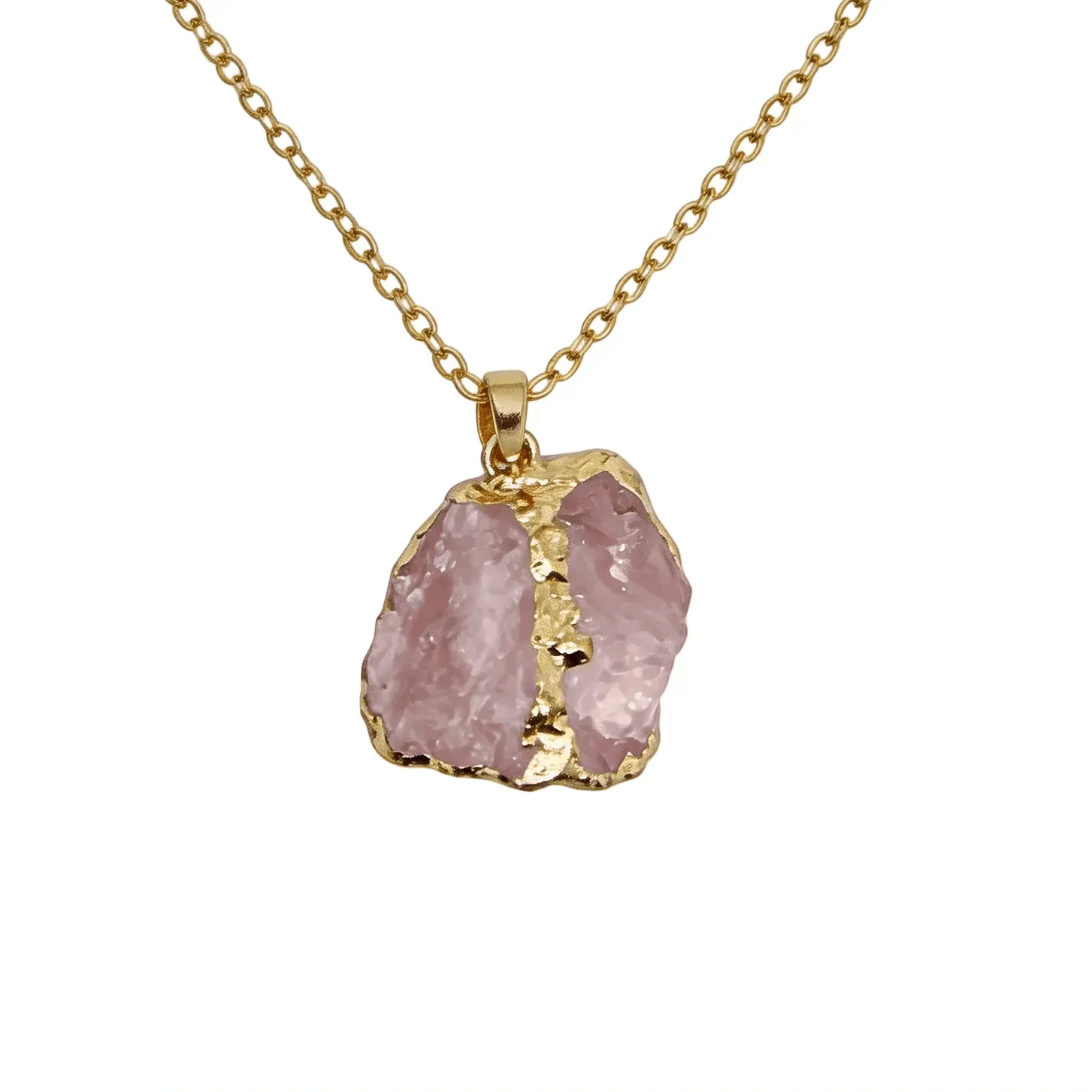 CHIGROVE Natural Raw Rose Quartz Crystal Necklace | Healing Jewelry for Women Self Care Gifts - ChiGrove