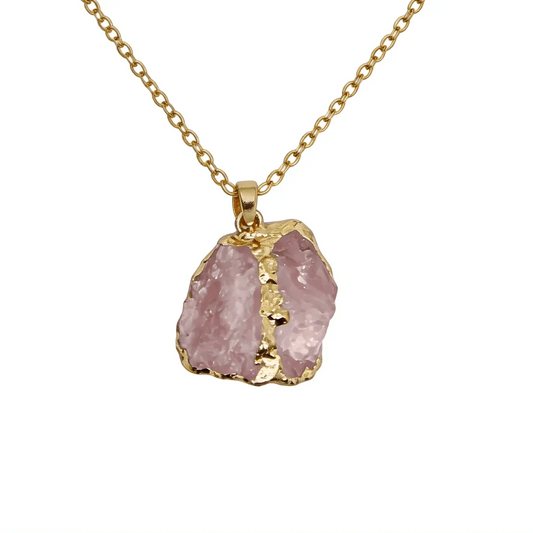CHIGROVE Natural Raw Rose Quartz Crystal Necklace | Healing Jewelry for Women Self Care Gifts - ChiGrove