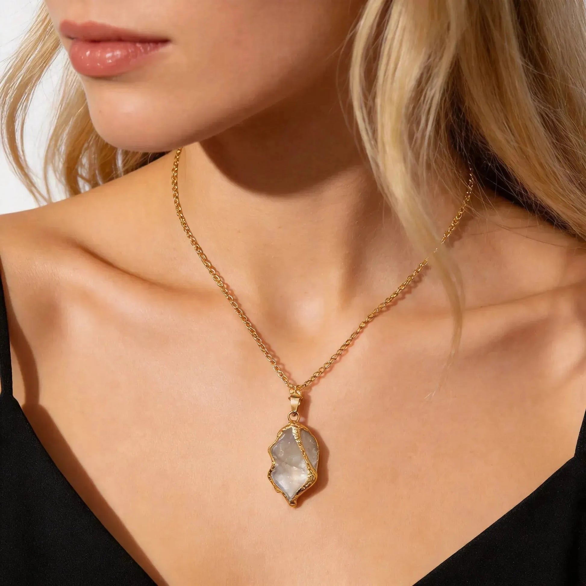 CHIGROVE Natural Raw Clear Quartz Crystal Necklace | Healing Jewelry for Women Daily Wear - ChiGrove