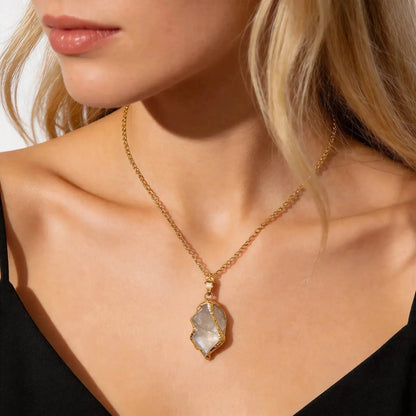 CHIGROVE Natural Raw Clear Quartz Crystal Necklace | Healing Jewelry for Women Daily Wear - ChiGrove