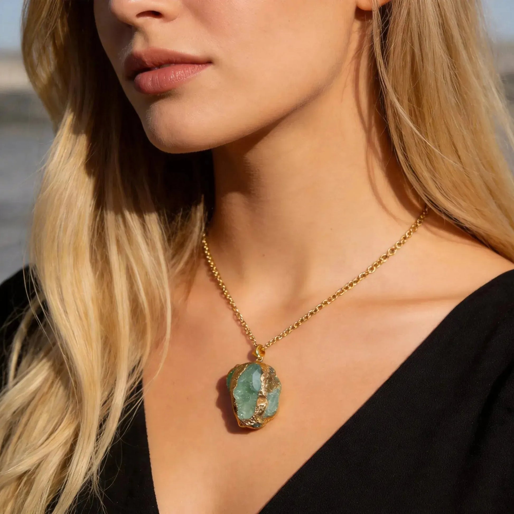 CHIGROVE Raw Green Crystal Gold Plated Necklace | Healing Jewelry for Women Gifts - ChiGrove