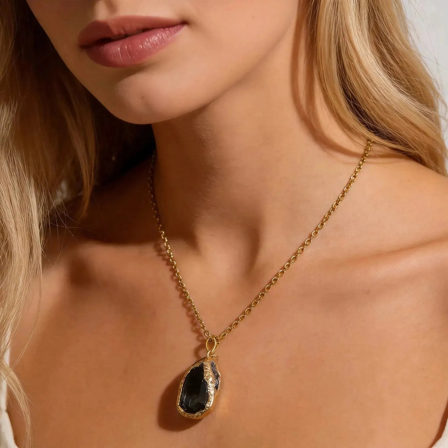 CHIGROVE Gold Wrapped Natural Black Crystal Pendant Necklace | Healing Jewelry for Women Meditation Gifts - ChiGrove