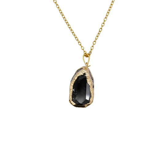 CHIGROVE Gold Wrapped Natural Black Crystal Pendant Necklace | Healing Jewelry for Women Meditation Gifts - ChiGrove