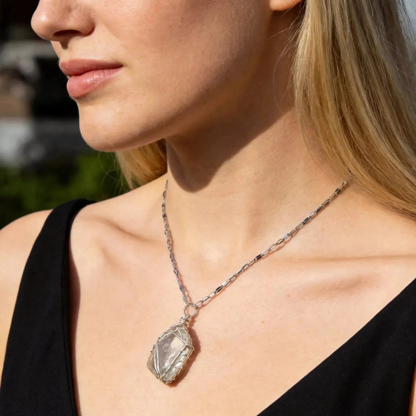 CHIGROVE Wire Wrapped Natural Clear Quartz Necklace | Healing Crystal Jewelry for Women Daily Wear & Gifting - ChiGrove
