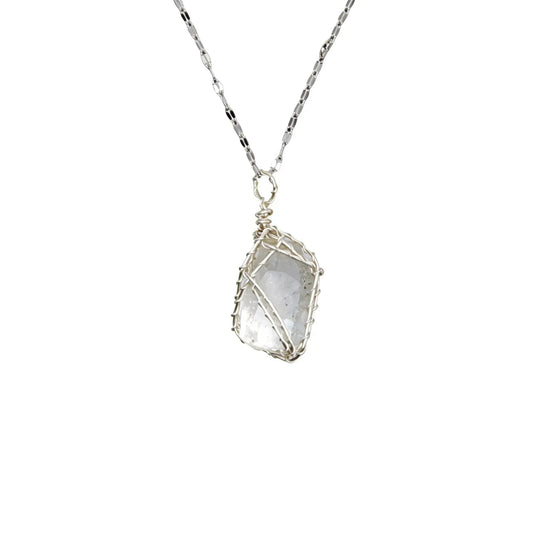CHIGROVE Wire Wrapped Natural Clear Quartz Necklace | Healing Crystal Jewelry for Women Daily Wear & Gifting - ChiGrove