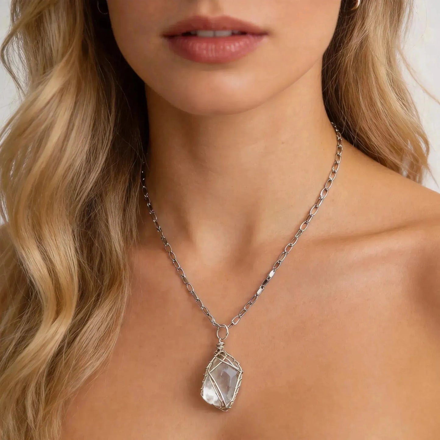 CHIGROVE Wire Wrapped Natural Clear Quartz Necklace | Healing Crystal Jewelry for Women Daily Wear & Gifting - ChiGrove