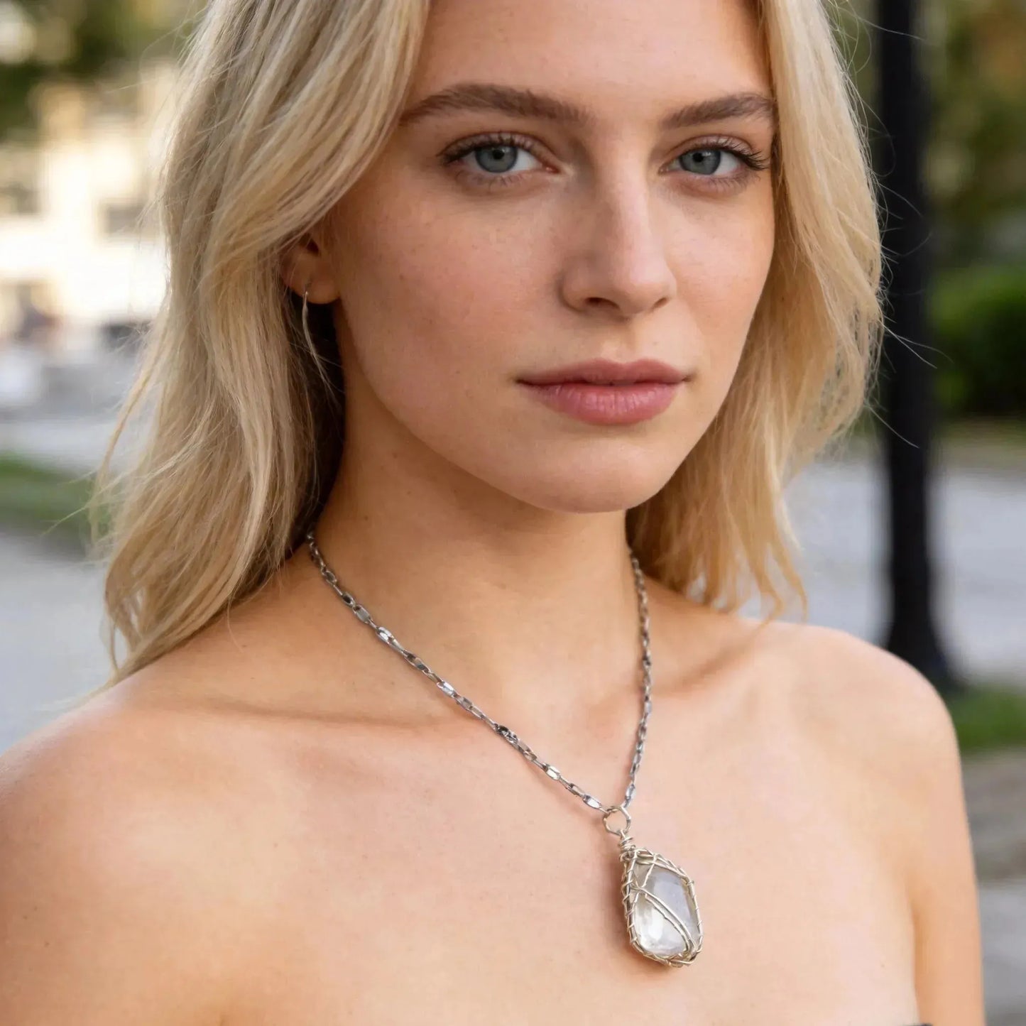 CHIGROVE Wire Wrapped Natural Clear Quartz Necklace | Healing Crystal Jewelry for Women Daily Wear & Gifting - ChiGrove