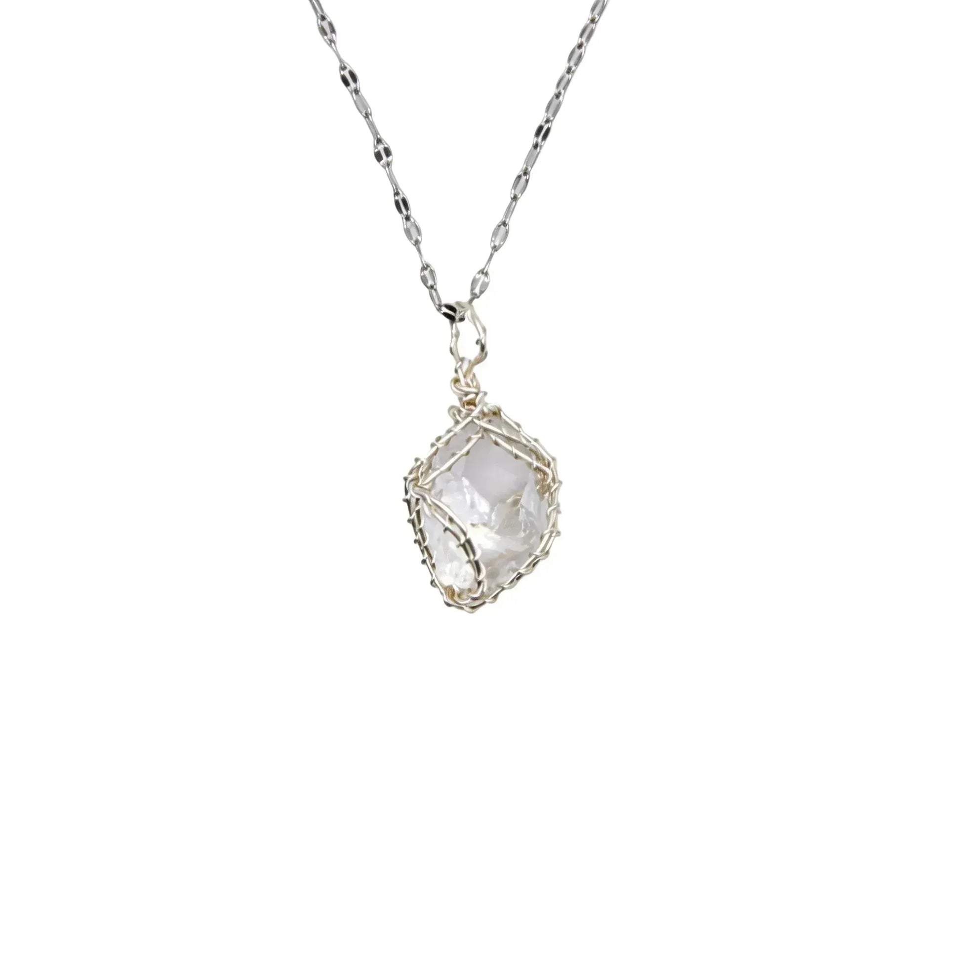 CHIGROVE Wire Wrapped Natural Clear Quartz Necklace | Healing Crystal Jewelry for Women Daily Wear & Self Care - ChiGrove