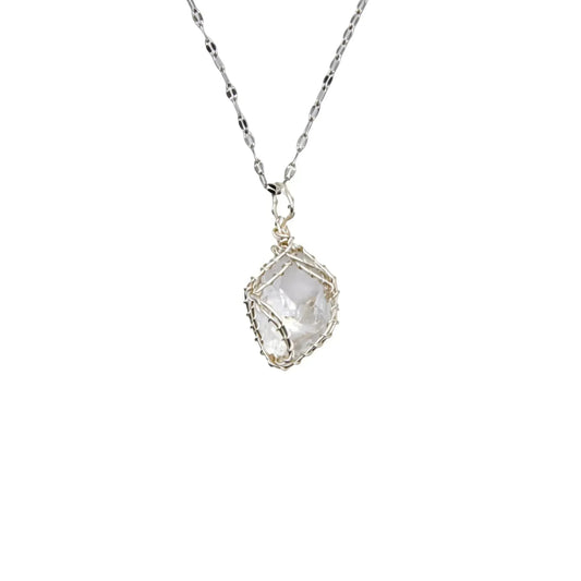 CHIGROVE Wire Wrapped Natural Clear Quartz Necklace | Healing Crystal Jewelry for Women Daily Wear & Self Care - ChiGrove
