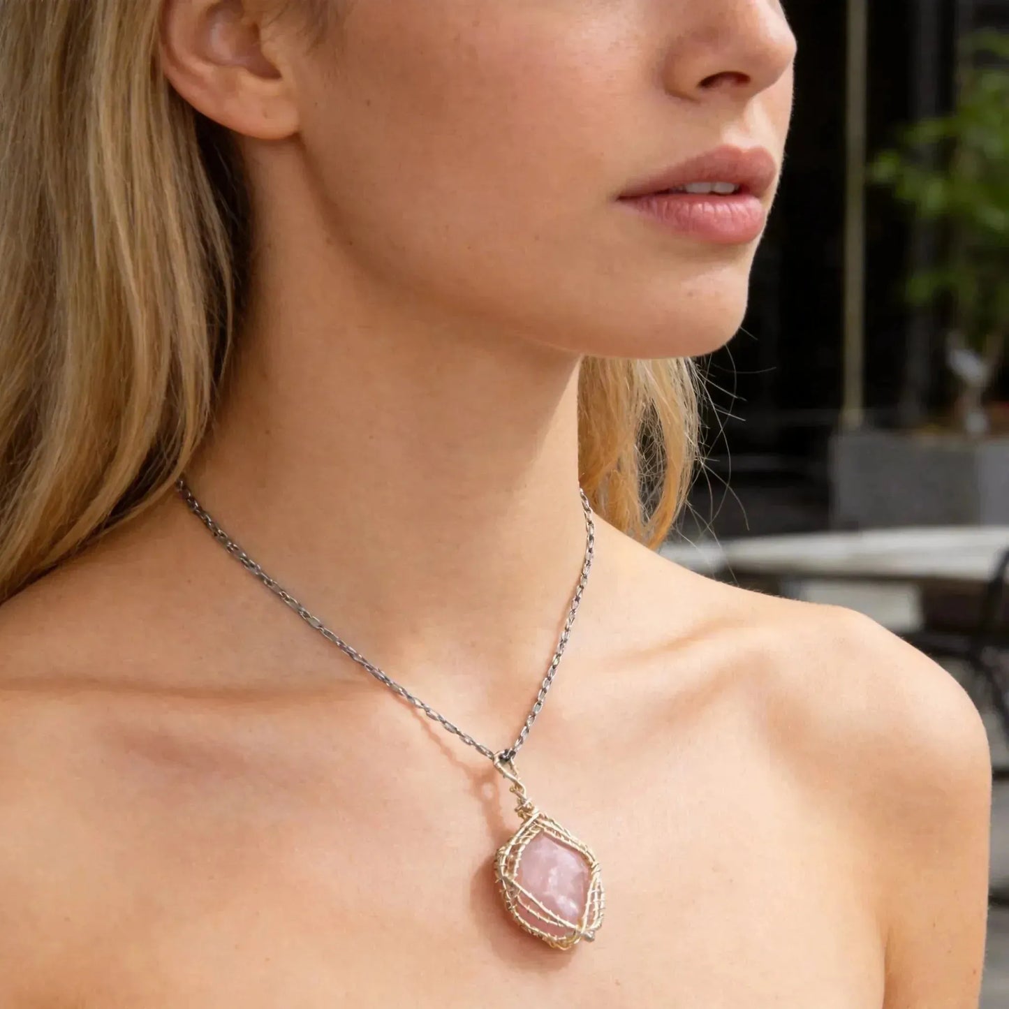 CHIGROVE Wire Wrapped Natural Rose Quartz Necklace | Healing Jewelry for Women Self Care Gifts - ChiGrove