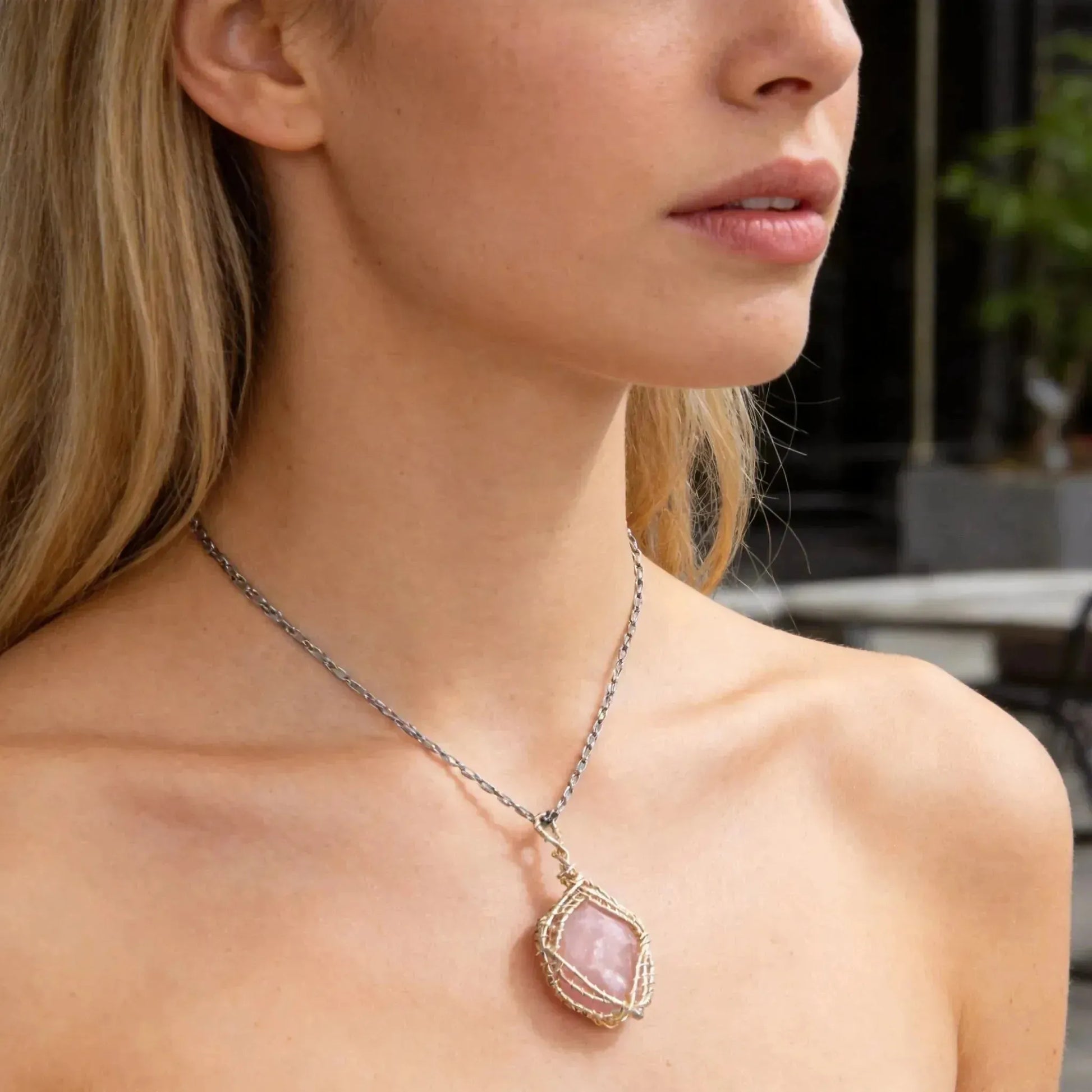 CHIGROVE Wire Wrapped Natural Rose Quartz Necklace | Healing Jewelry for Women Self Care Gifts - ChiGrove
