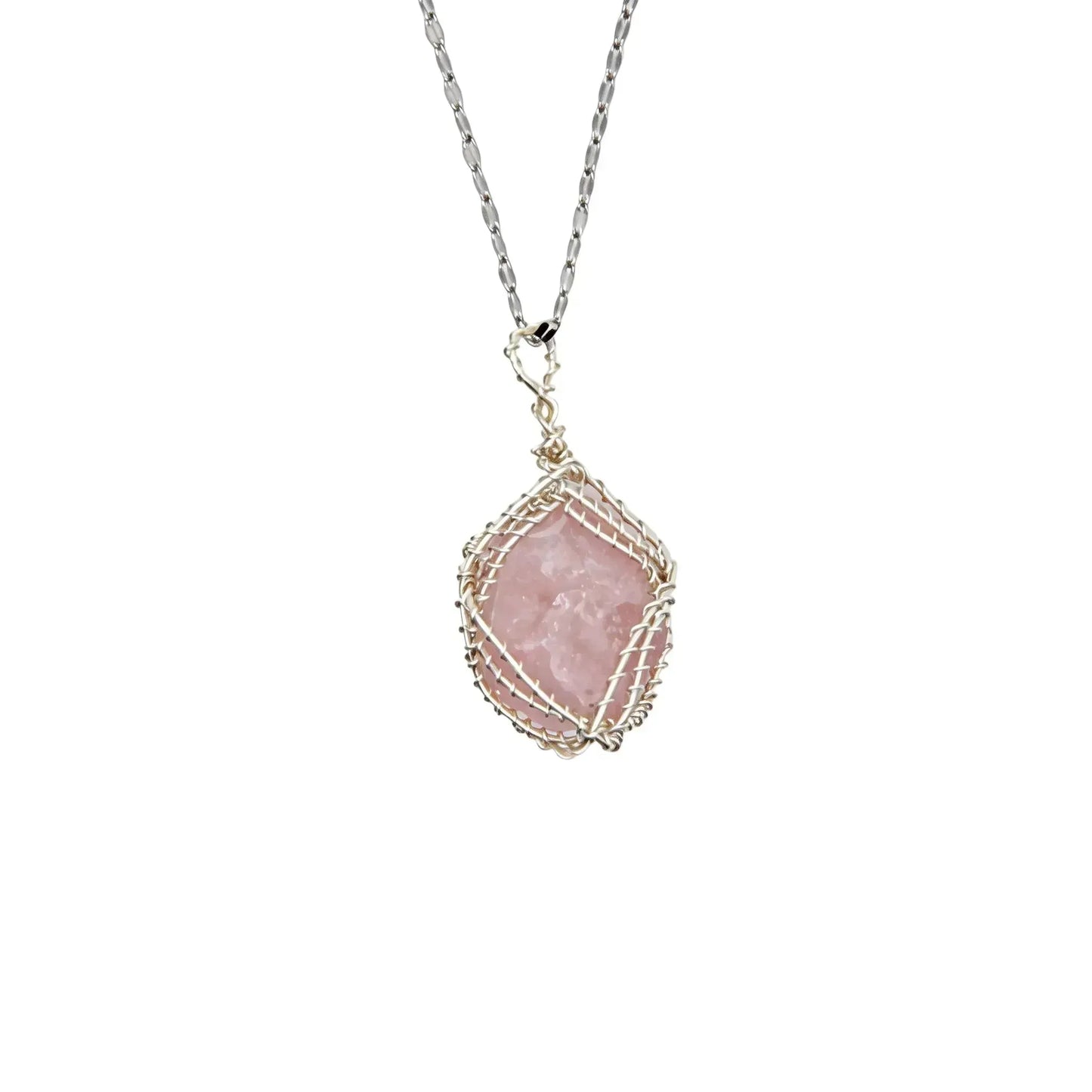 CHIGROVE Wire Wrapped Natural Rose Quartz Necklace | Healing Jewelry for Women Self Care Gifts - ChiGrove