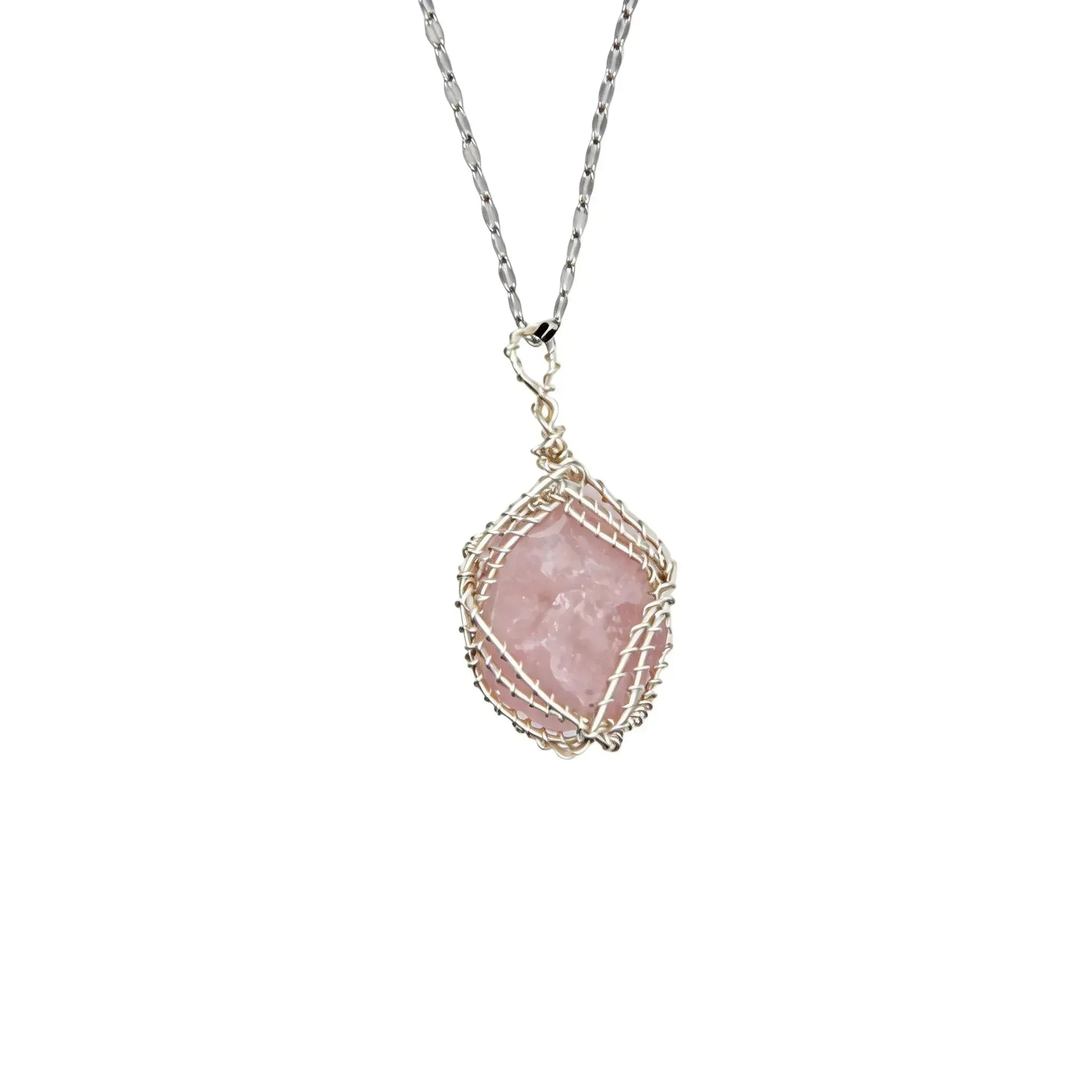CHIGROVE Wire Wrapped Natural Rose Quartz Necklace | Healing Jewelry for Women Self Care Gifts - ChiGrove