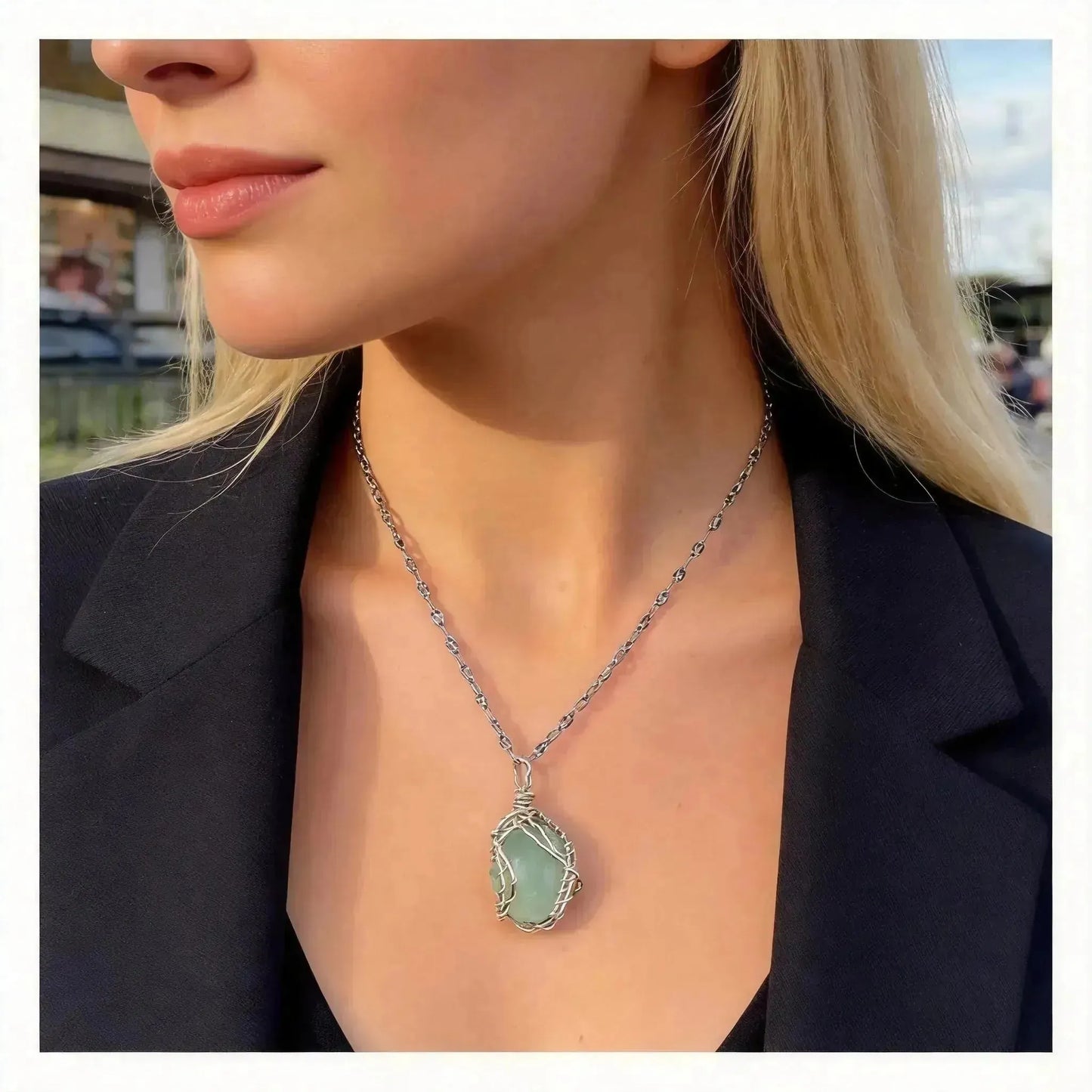 CHIGROVE Wire Wrapped Natural Green Crystal Necklace | Healing Jewelry for Women Daily Wear - ChiGrove