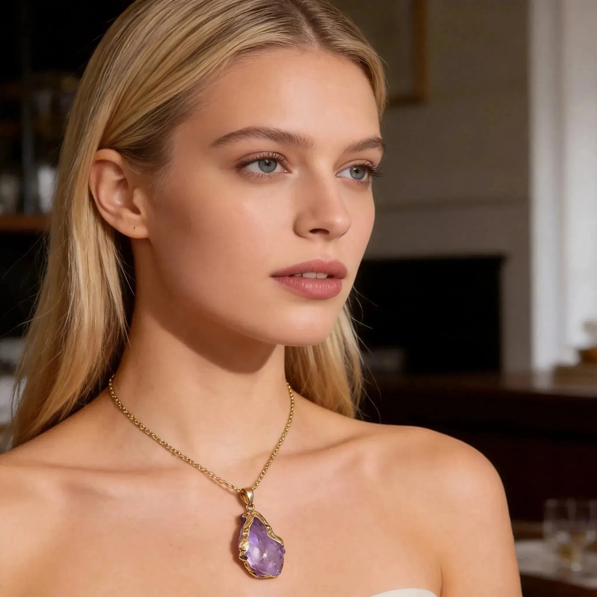 CHIGROVE Raw Amethyst Crystal Necklace | Healing Jewelry for Women Self Care - ChiGrove