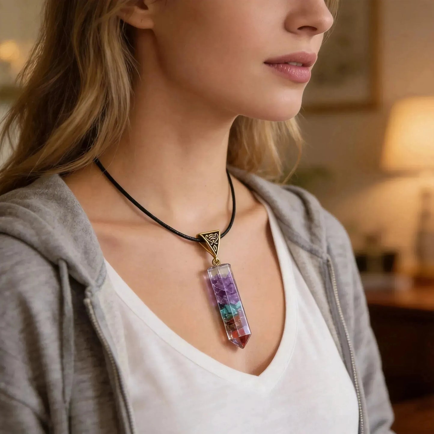 CHIGROVE Chakra Filled Crystal Point Necklace | Healing Energy Jewelry for Yoga Meditation Gifts - ChiGrove