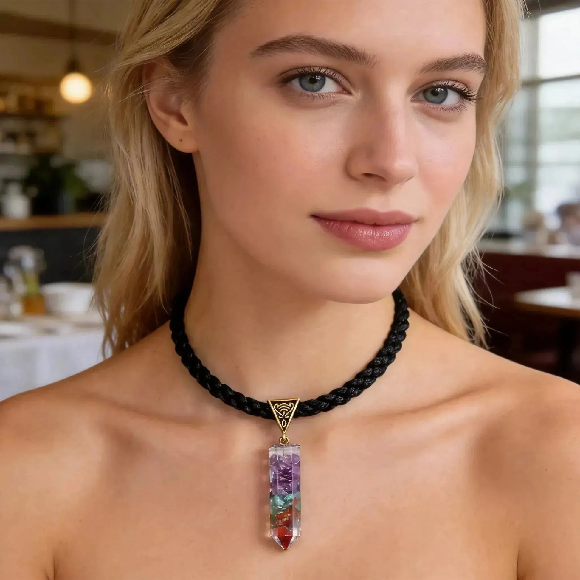 CHIGROVE Chakra Filled Crystal Point Necklace | Healing Energy Jewelry for Yoga Meditation Gifts - ChiGrove