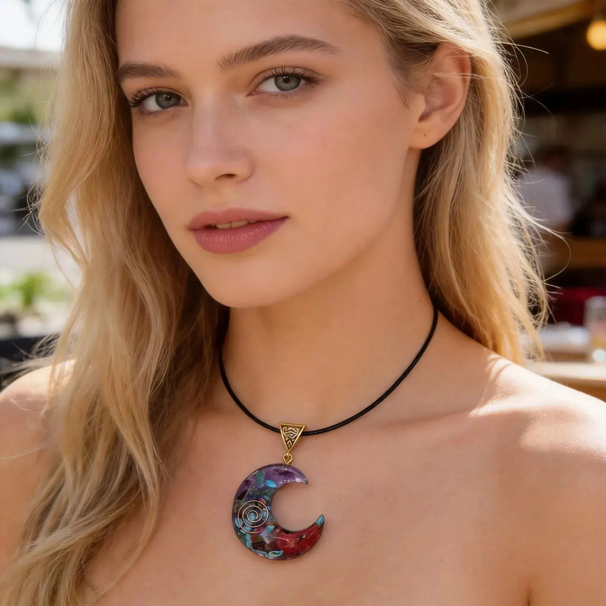 CHIGROVE 7 Chakra Crescent Moon Crystal Necklace | Healing Energy Jewelry for Meditation & Self Care - ChiGrove