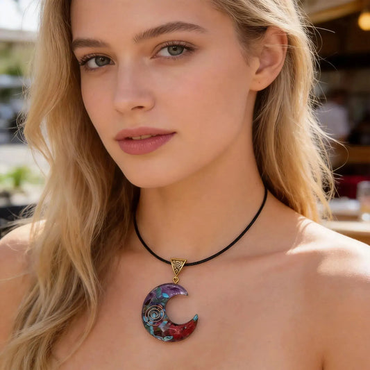 CHIGROVE 7 Chakra Crescent Moon Crystal Necklace | Healing Energy Jewelry for Meditation & Self Care - ChiGrove